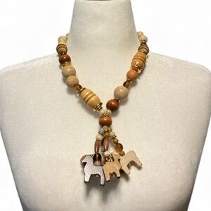 Carolyn Tanner Chunky Wooden Bead African Animals Safari Necklace Eclectic 80s